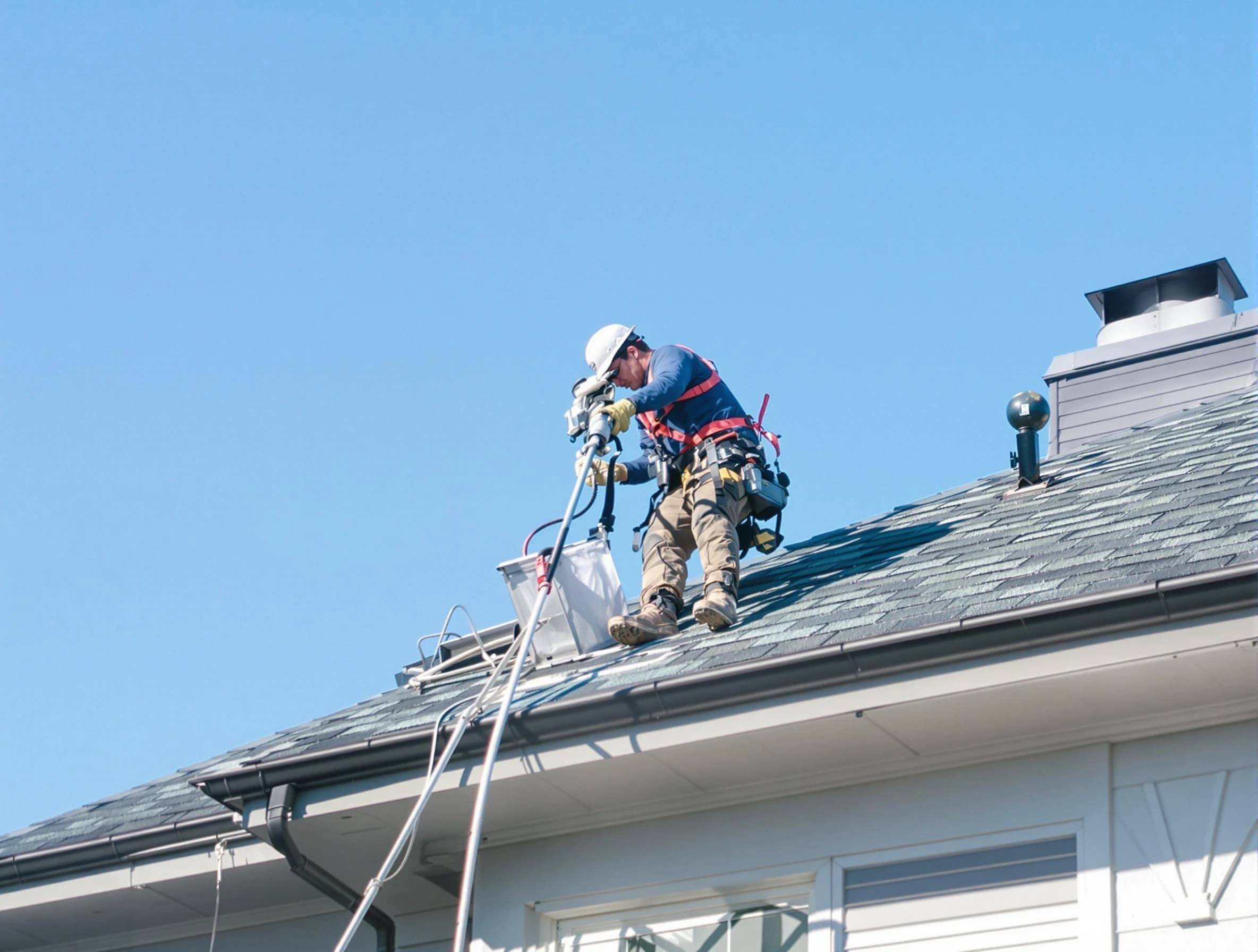 East Providence Dryer Vent Cleaning certified technician cleaning a roof-mounted dryer vent system in East Providence