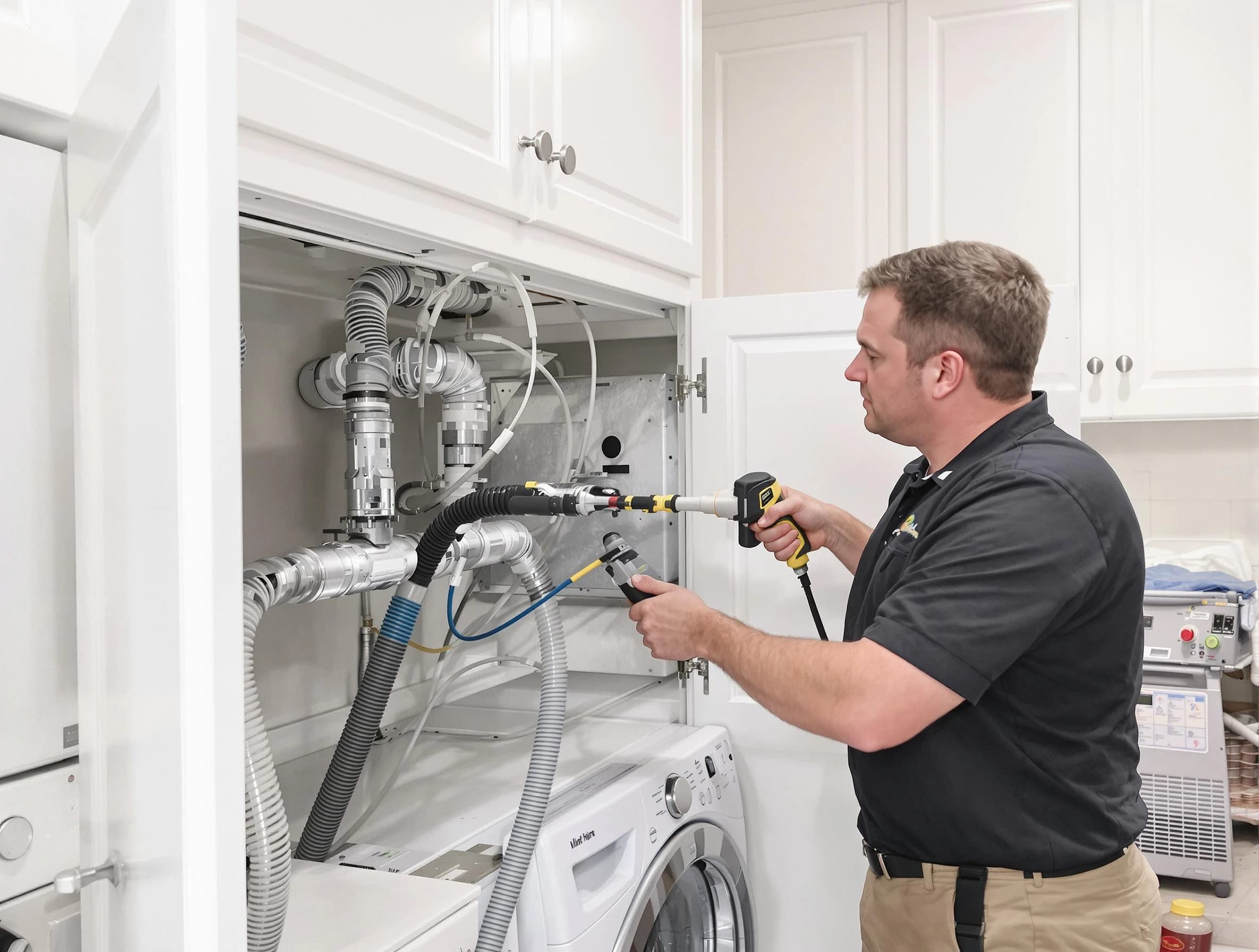 East Providence Dryer Vent Cleaning professional removing severe blockage from a clogged dryer vent in East Providence