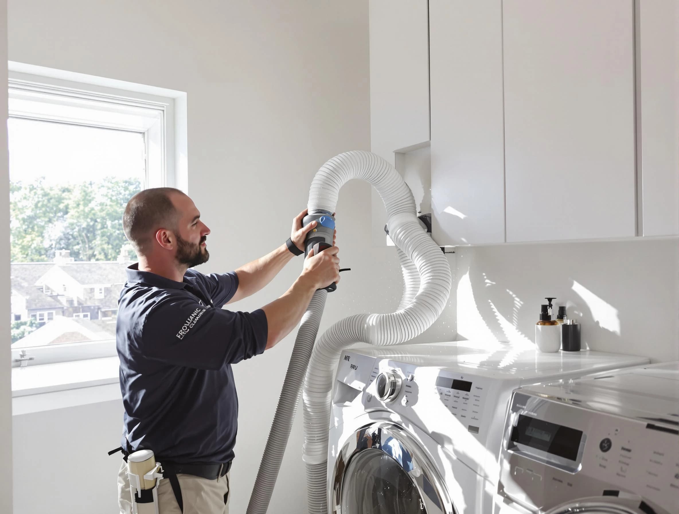 Certified East Providence Dryer Vent Cleaning technician performing dryer vent cleaning in East Providence