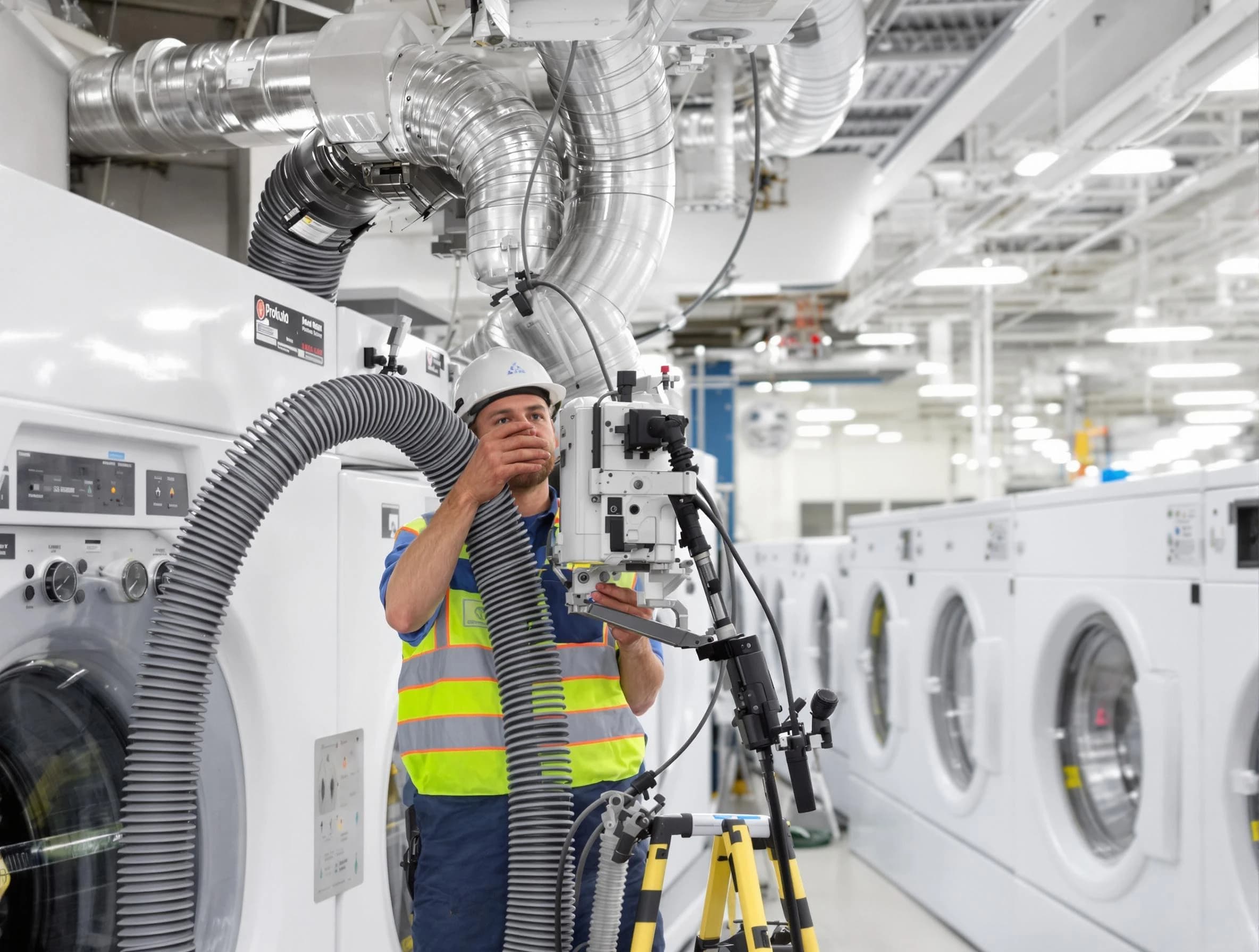 East Providence Dryer Vent Cleaning team performing commercial-grade dryer vent cleaning at a business facility in East Providence