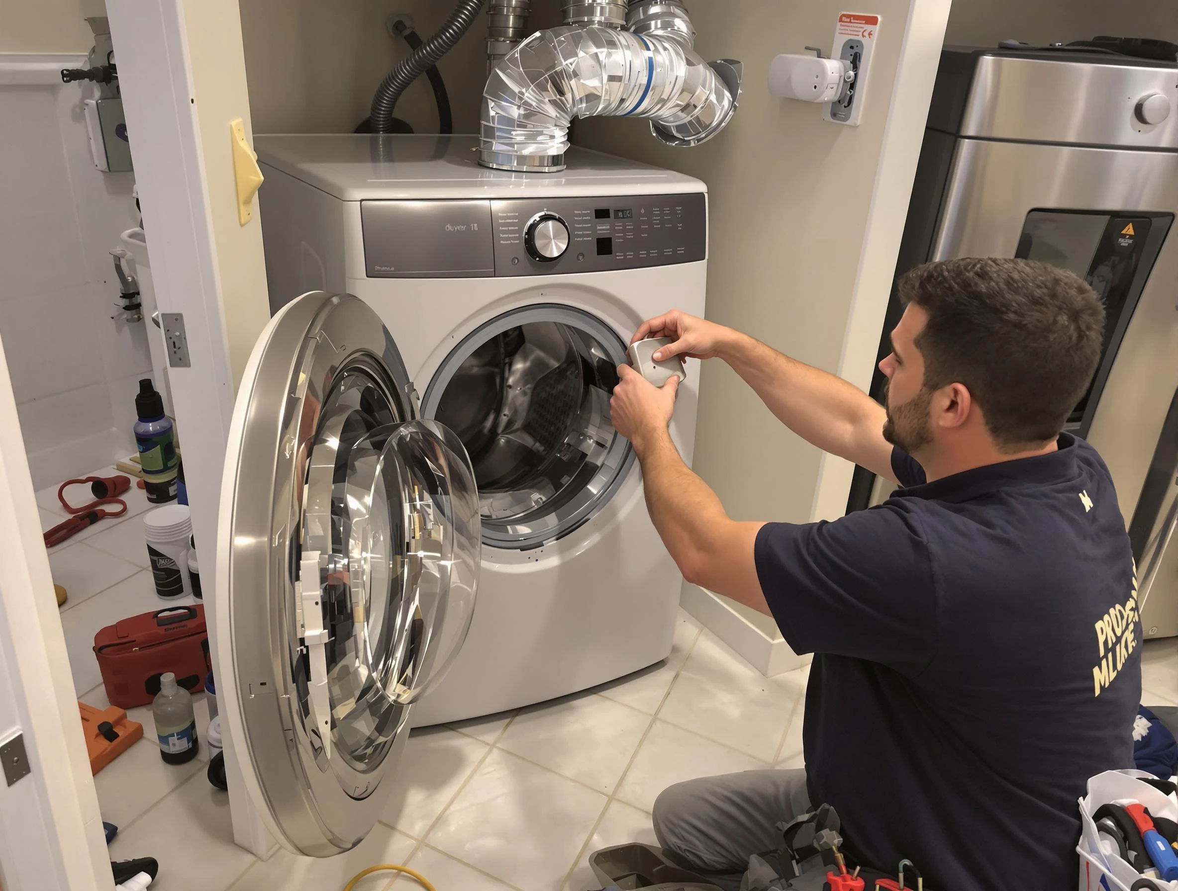 East Providence Dryer Vent Cleaning technician performing precise dryer vent hose installation in East Providence